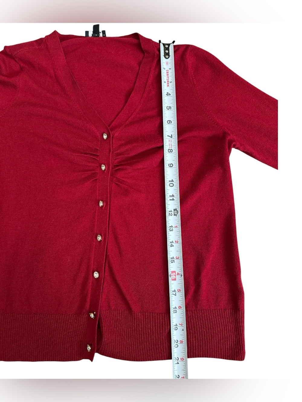 Talbots Red Ruched Cardigan Sweater Rhinestone Button Front Medium - Picture 6 of 8